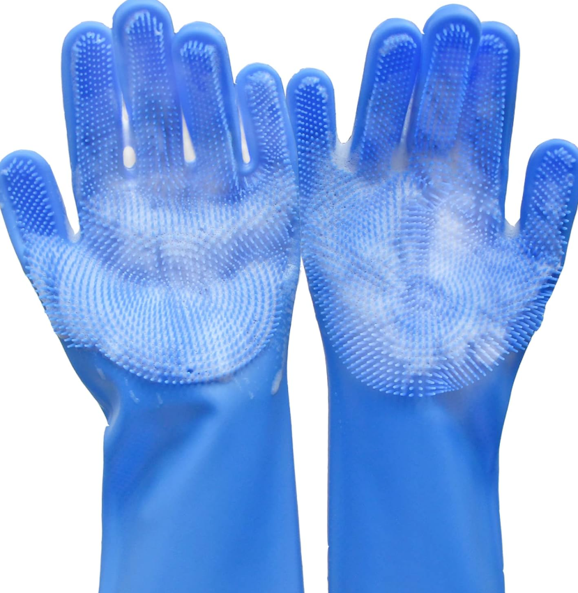 Silicone grooming gloves for de-shedding doodles — included in the kit