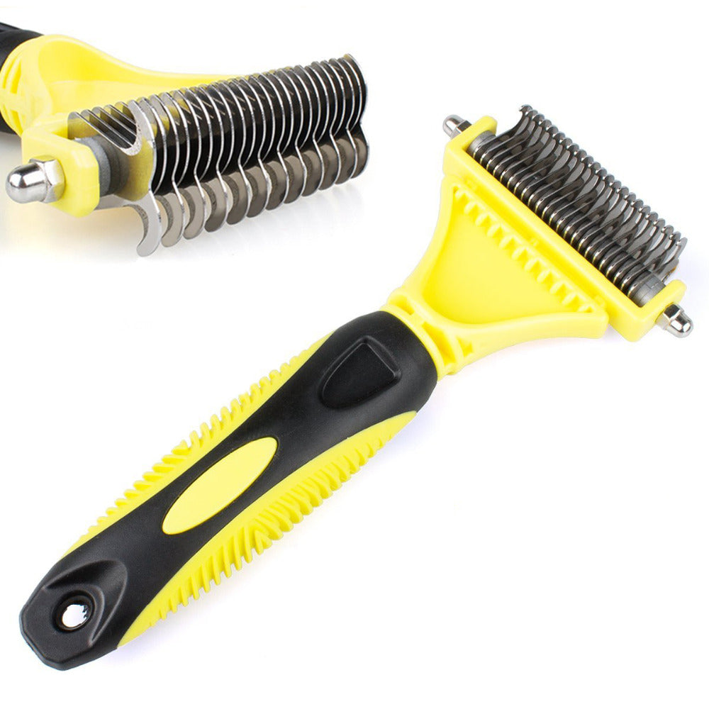 Fluff & Co. Knot-Buster Dematting Rake for doodles — dual-sided stainless steel head