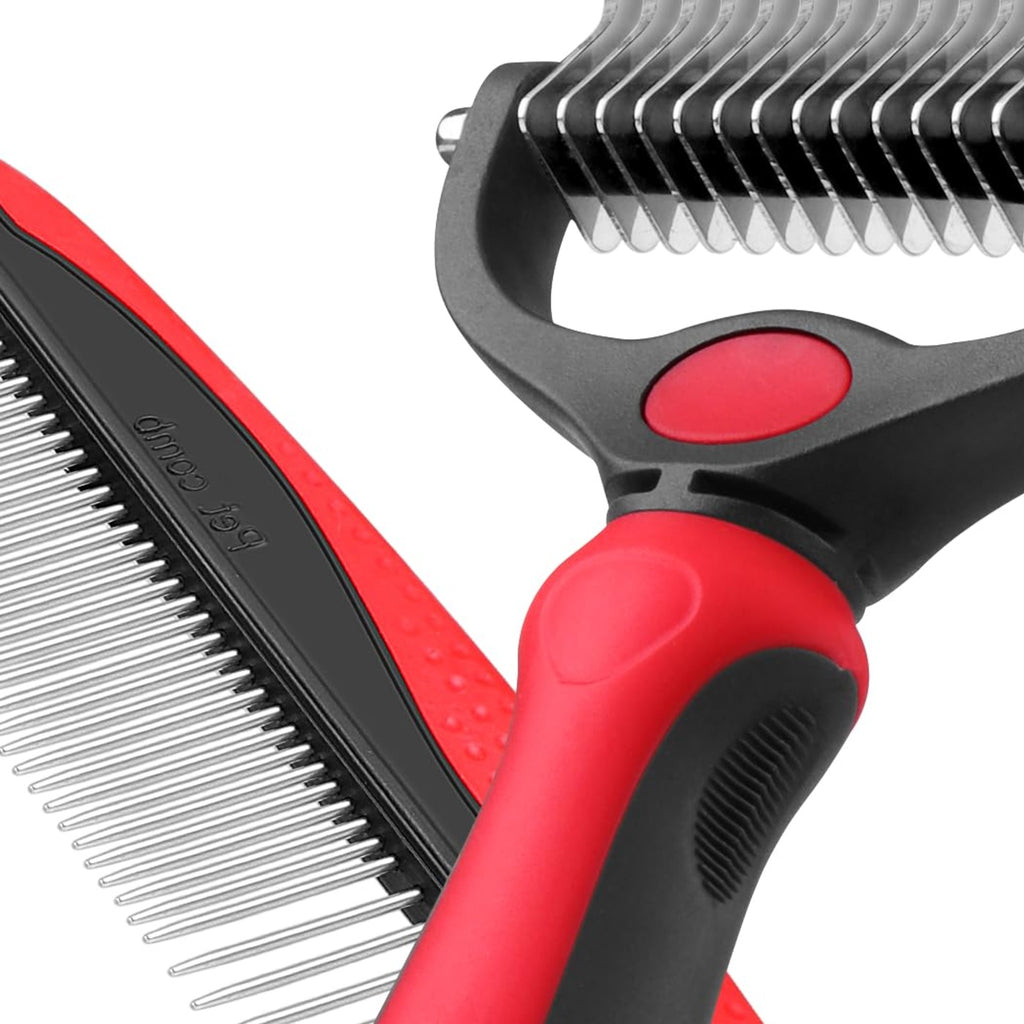 Knot-Buster dematting rake — close-up of stainless dematting teeth