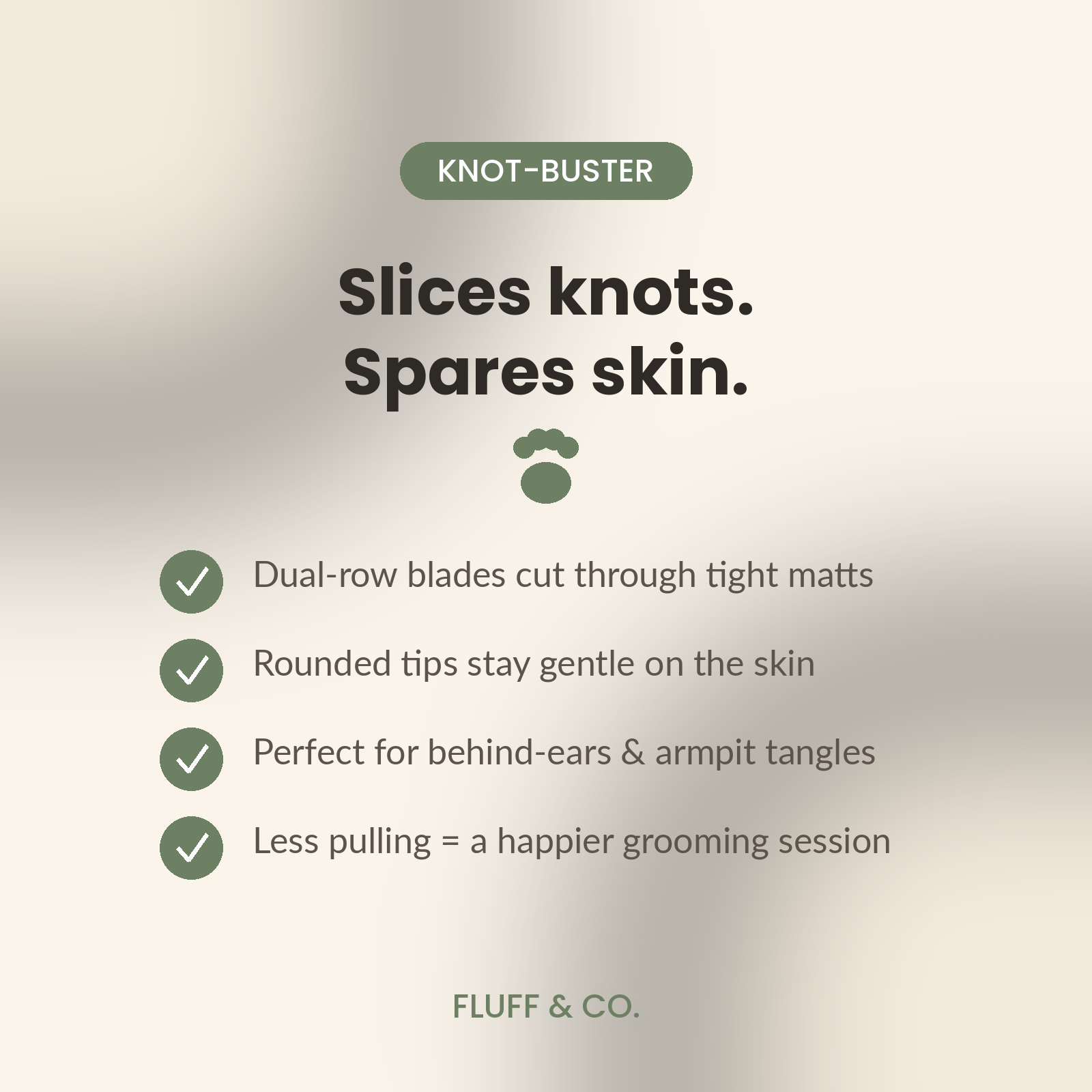 Slices knots, spares skin — Knot-Buster dematting rake for tough doodle mats